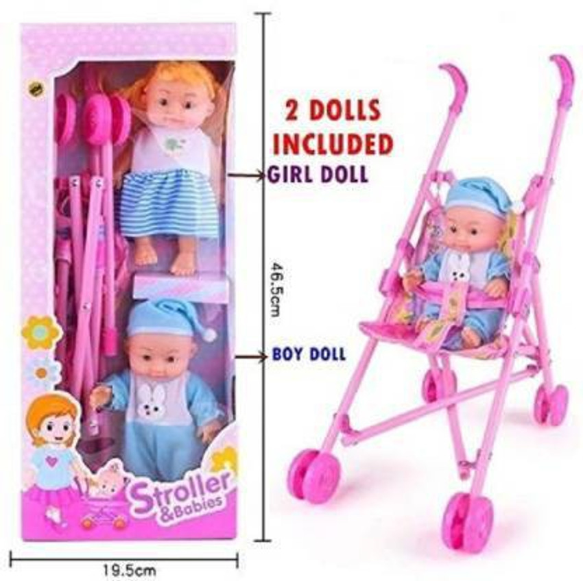 ilaviz Kids Stroller Trolley Nursery Toy With 2 Doll Set Dolls For