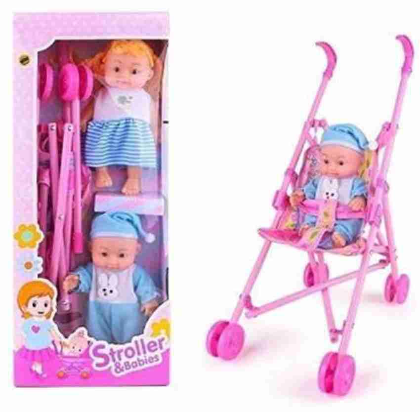 ilaviz Kids Stroller Trolley Nursery Toy With 2 Doll Set Dolls For