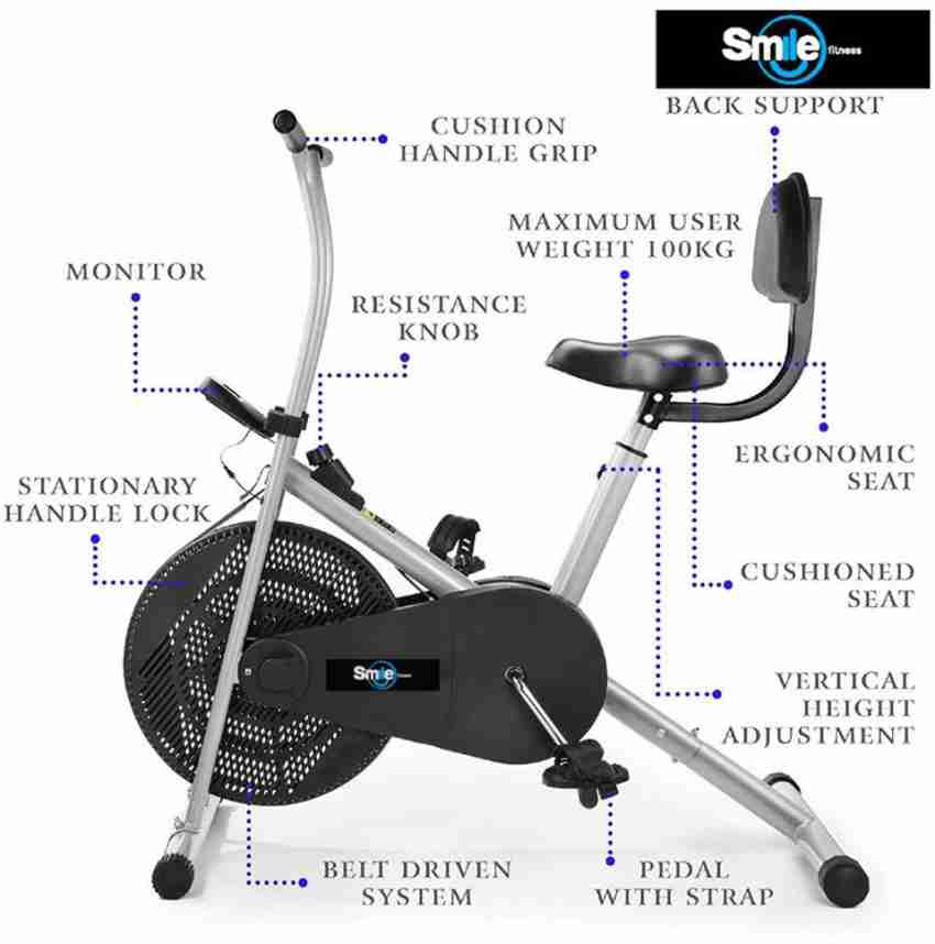 Smile Fitness Air Bike with Back Support Fix Arms for Cardio Weight Loss  Gym Workout Upright Stationary Exercise Bike - Buy Smile Fitness Air Bike  with Back Support Fix Arms for Cardio