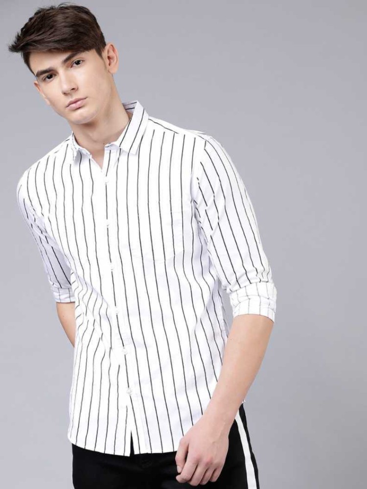 U Turn Men Striped Casual White, Black Shirt - Buy U Turn Men Striped  Casual White, Black Shirt Online At Best Prices In India | Flipkart.Com