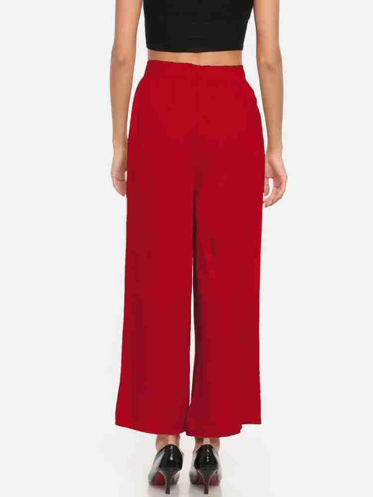 Berrylush Women Solid Maroon Elastic Waist High-Rise Wide Leg Flared T