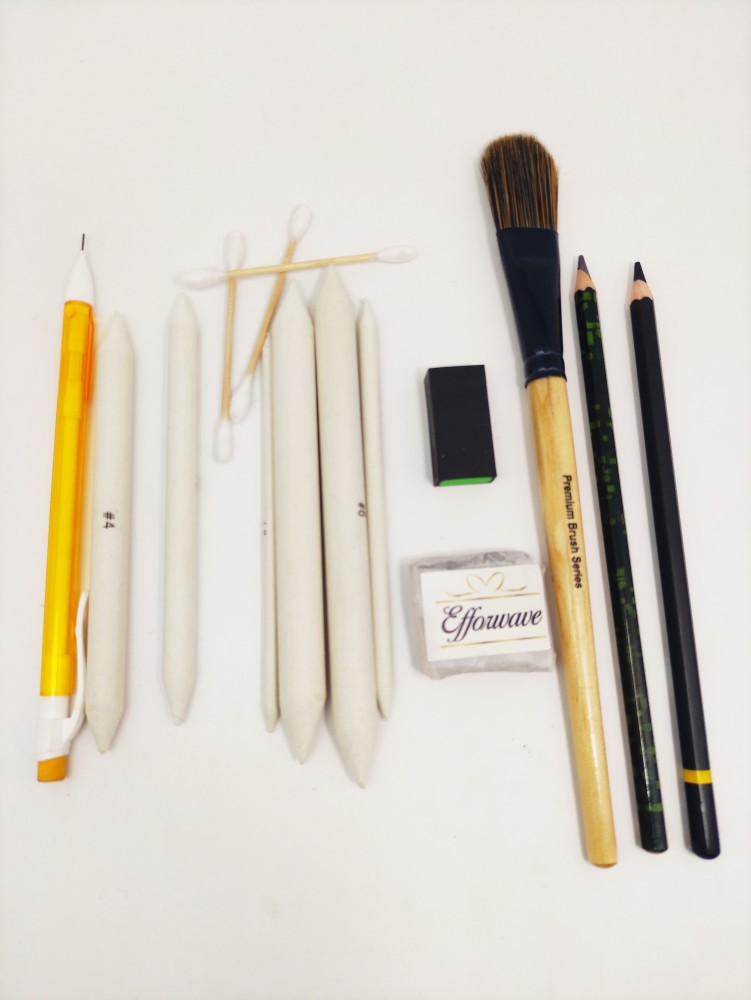 efforwave Art Blending Brush with White Paper Stump/Art Blender/Tortillons  & Kneadable Eraser for Graphite & Charcoal Pencils (Set of 6 Stumps, 1  Kneadable Eraser & Blending Brush) - 6 Paper Stumps 1 Blending Brush 1  Kneadable Erase 