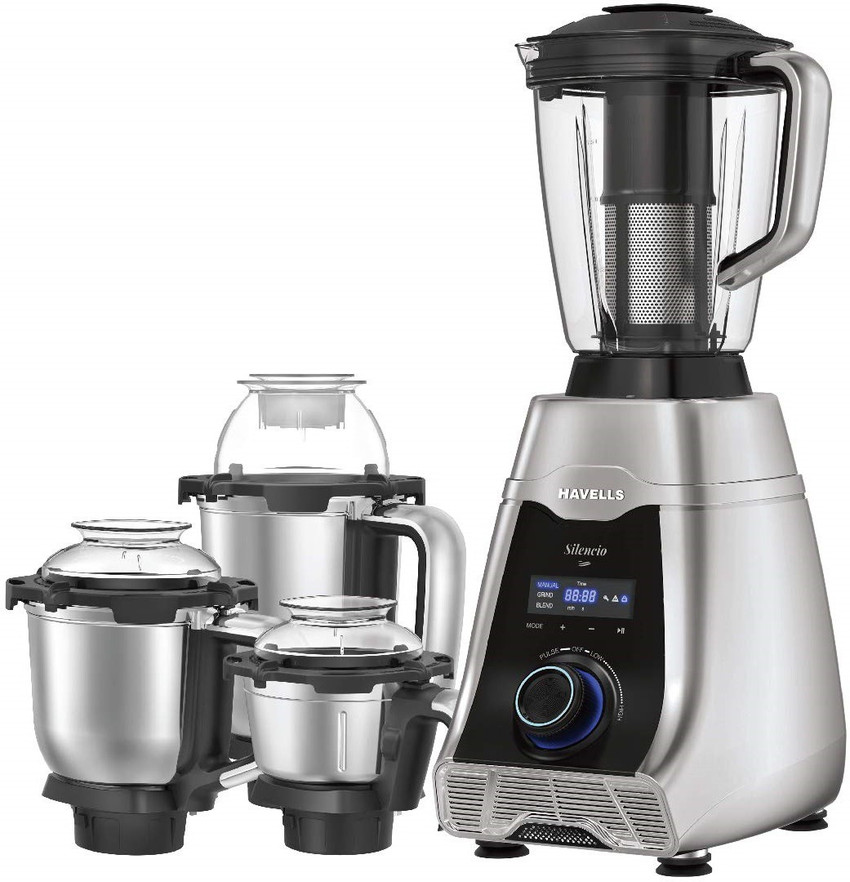 HAVELLS Silencio Low Noise 500 W Mixer Grinder 4 Jars Grey Black