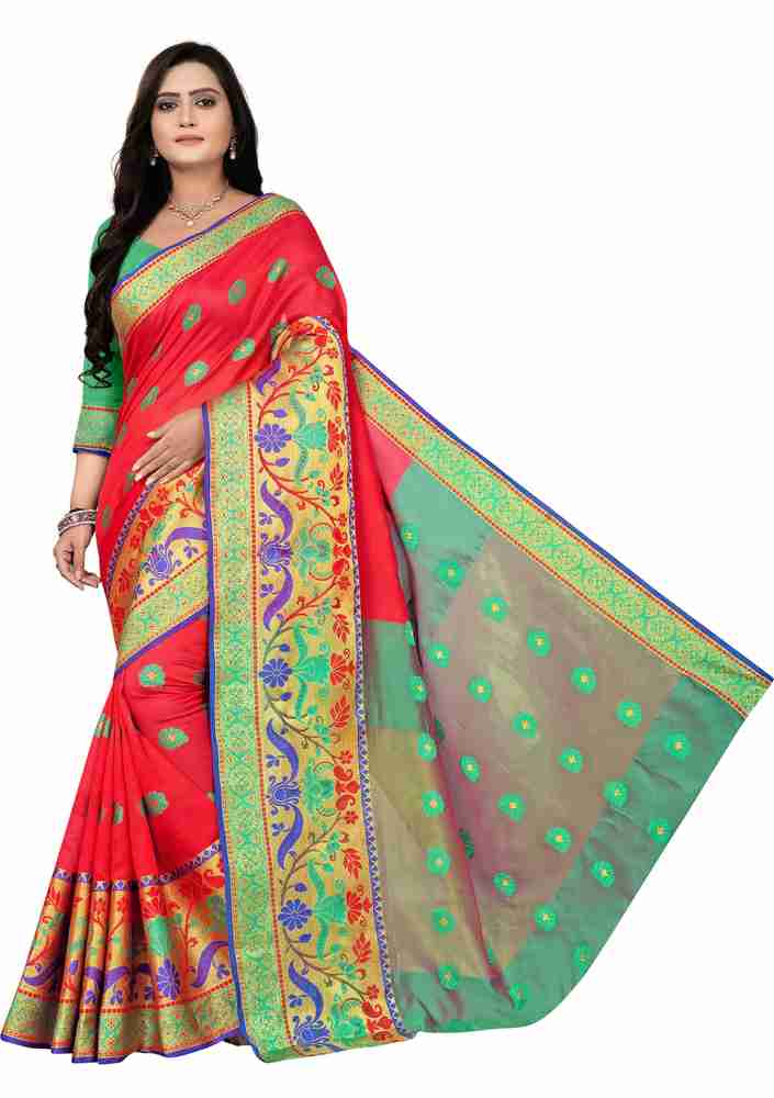 Buy Cartyshop Self Design Banarasi Jacquard Cotton Silk Red Sarees Online Best Price In India Flipkart