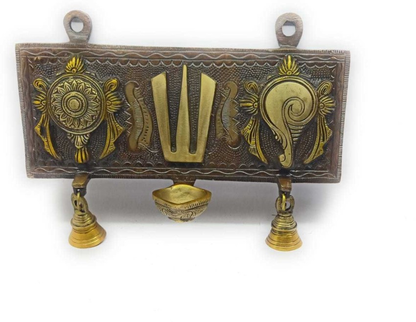 Shanku Namah Chakra Bell & Diya, Indian Brass Decor
