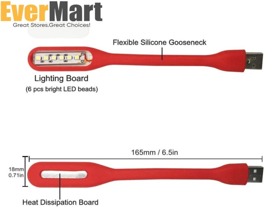 EverMart Portable & Flexible USB Fan + LED Light Lamp, OTG Cable