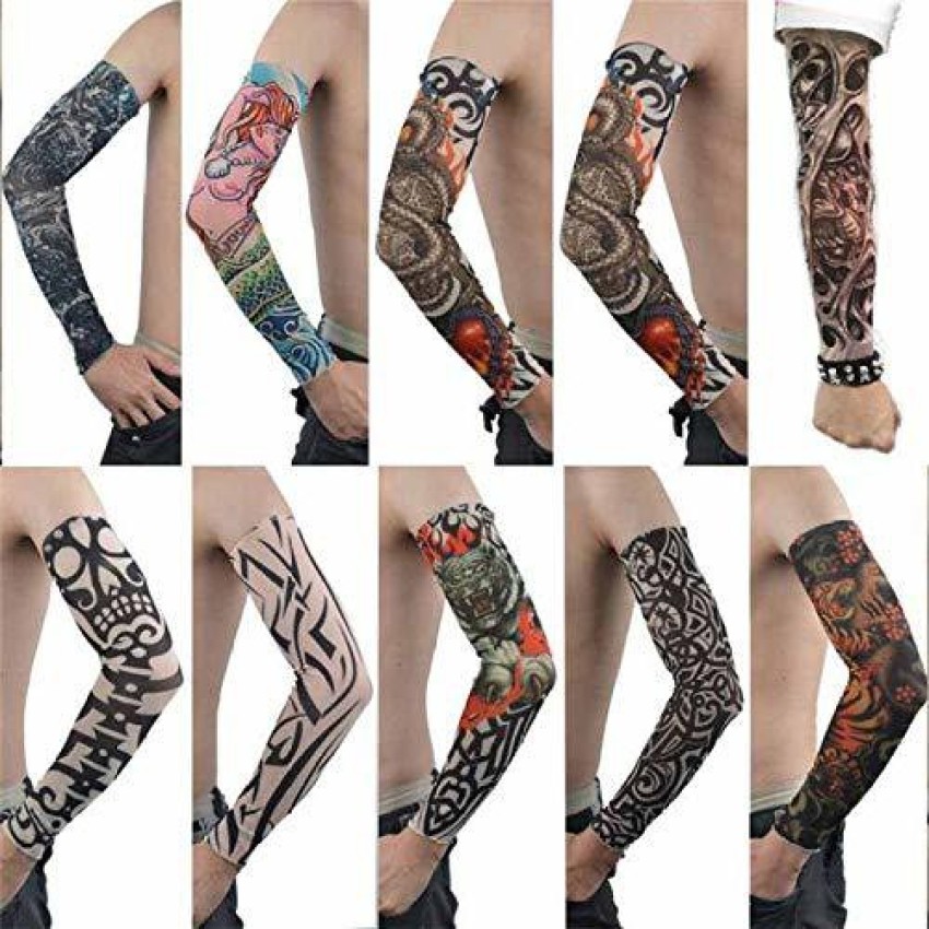 BHAGWATI TATTOO SLEEVES PACK OF FOUR SLEEVES  MULTI Color Cotton Full  ArmHand Sleeves Gloves for