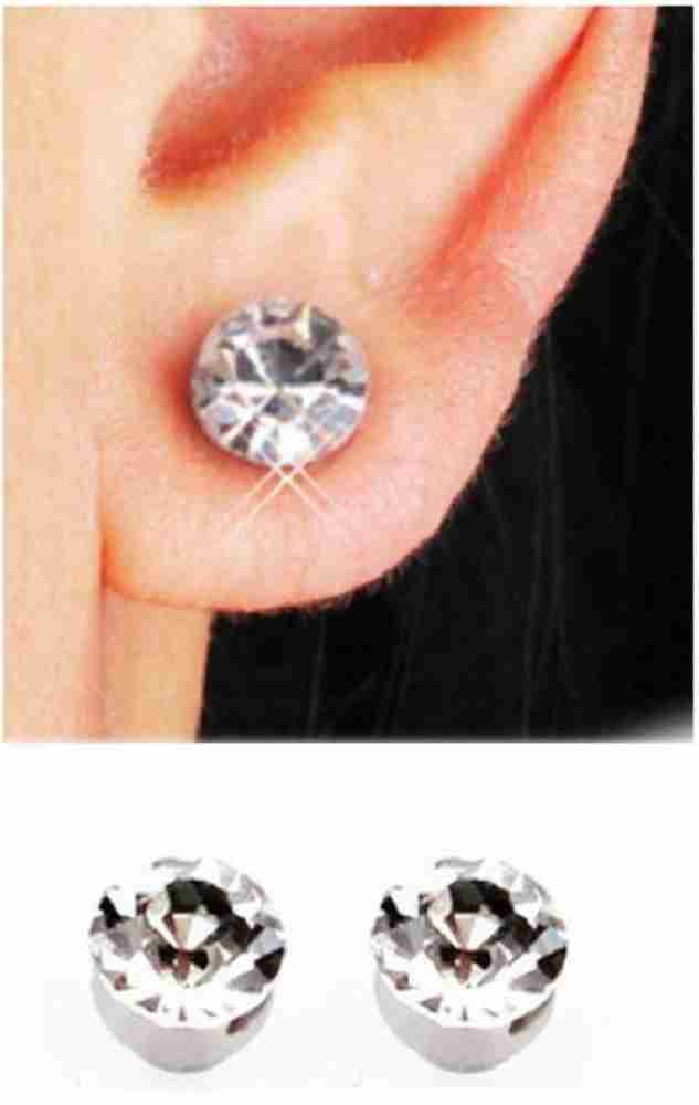 ShobhRam Silver Nug Magnetic Small 4mm for Mens Boys Girls Womens Unisex Stainless Steel Stud Earring 1 Pair Metal Stud Earring Magnetic Earring