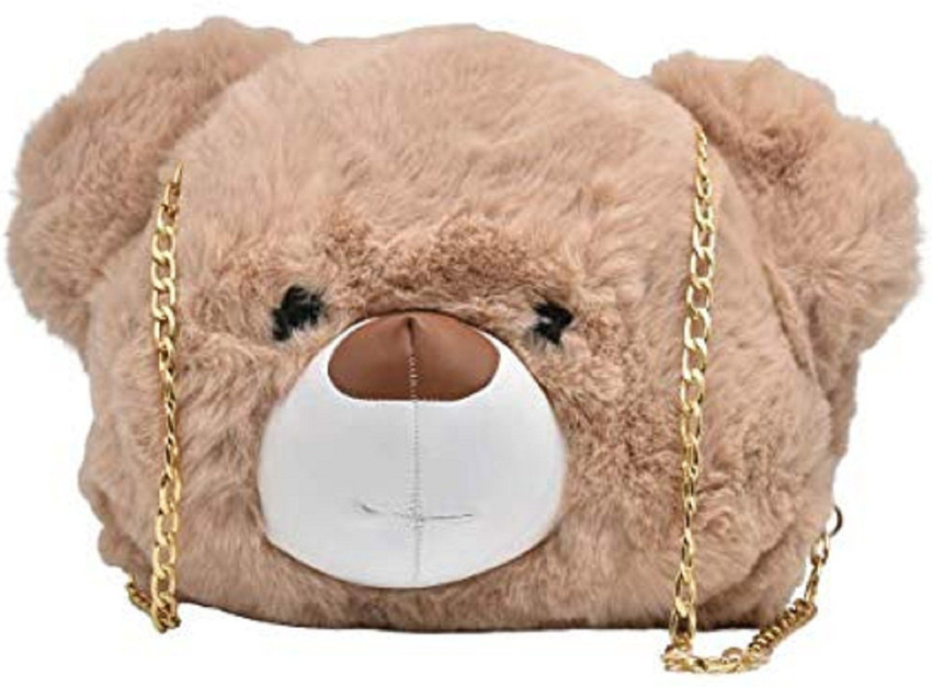 UNIBOX Brown Sling Bag Animal Shape Teddy Bear Soft Furry Fabric