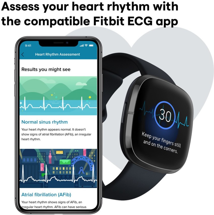  Fitbit Sense Advanced Smartwatch with Tools for Heart Health,  Stress Management & Skin Temperature Trends, Carbon/Graphite, One Size (S &  L Bands Included) : Electronics