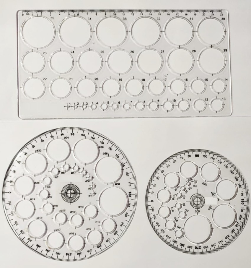 First Click Circle Stencil 35,25,16 circles Set of 3 Ruler 