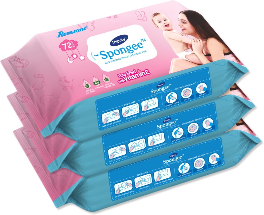Dignity Sponge Baby Wet Wipes, 150 x 200 mm, 72 Wipes/Pack (White