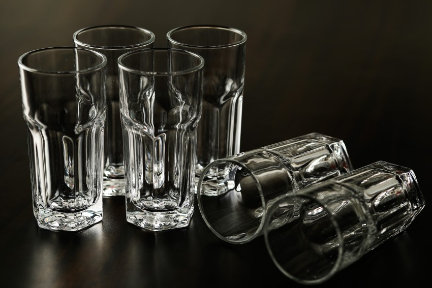 vetreo (Pack of 6) LONG Juice Water Glasses for Welcome Drink , Set of 6 ,  280 MLcrystal Whiskey Wine, Water Cocktail Glasses Set of 6, 280 ML Unique  Bourbon Glass, Glass