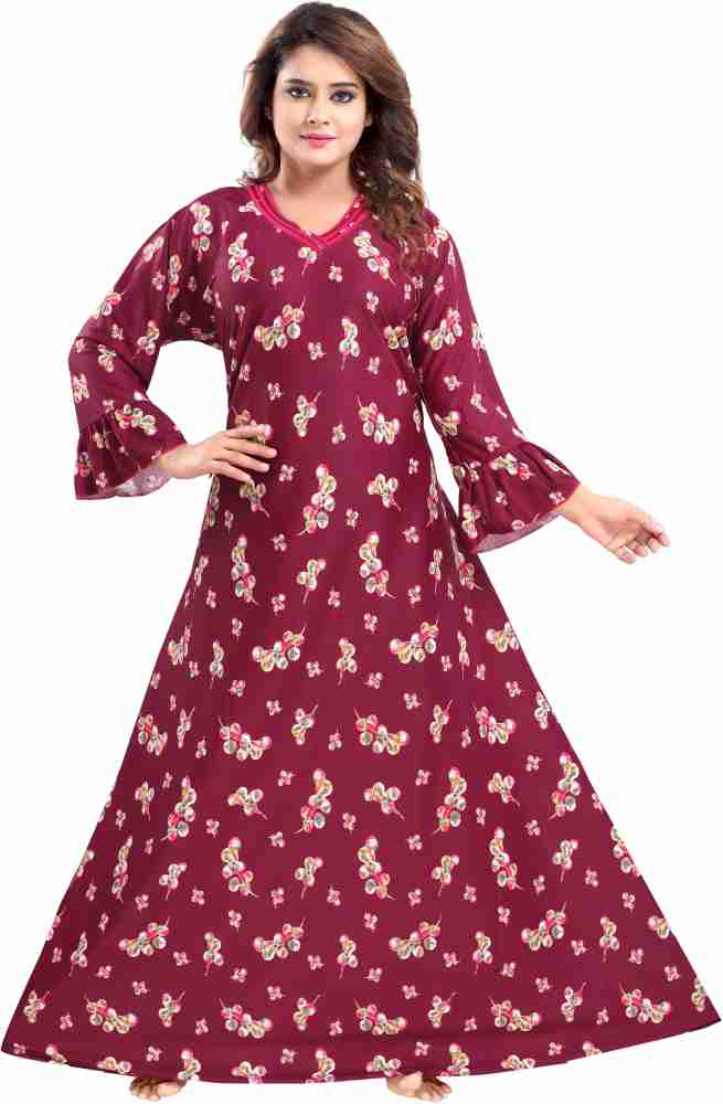 SHREE BALAJI MAXI Women's Sarina Full-Flare Nighty with Long