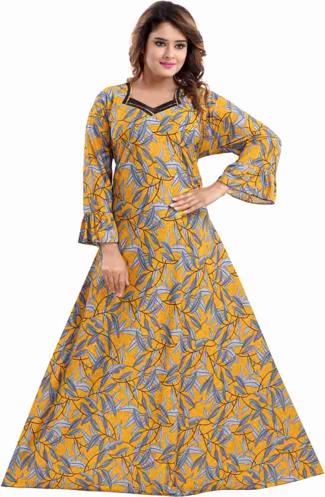 TUCUTE Sarina Full Sleeves Beautiful Print Full-Flare Nighty with