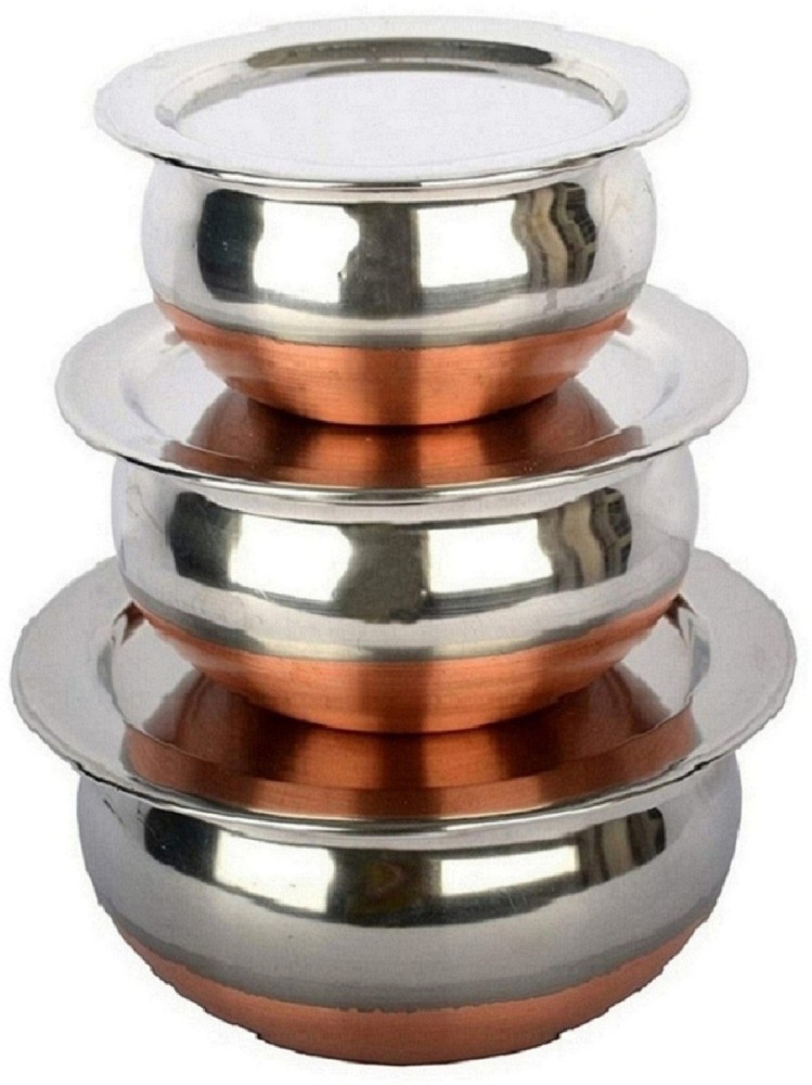 Sumeet Stainless Steel Copper Bottom Cookware/Container/Tope Set Of 3 Pcs  With Lids