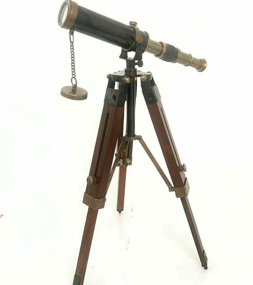 Brass Telescope with Wooden Tripod Stand Nautical Vintage