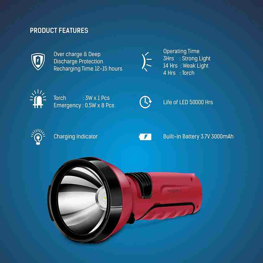 Wipro Prism Rechargable LED Torch And Lantern 7 hrs Torch