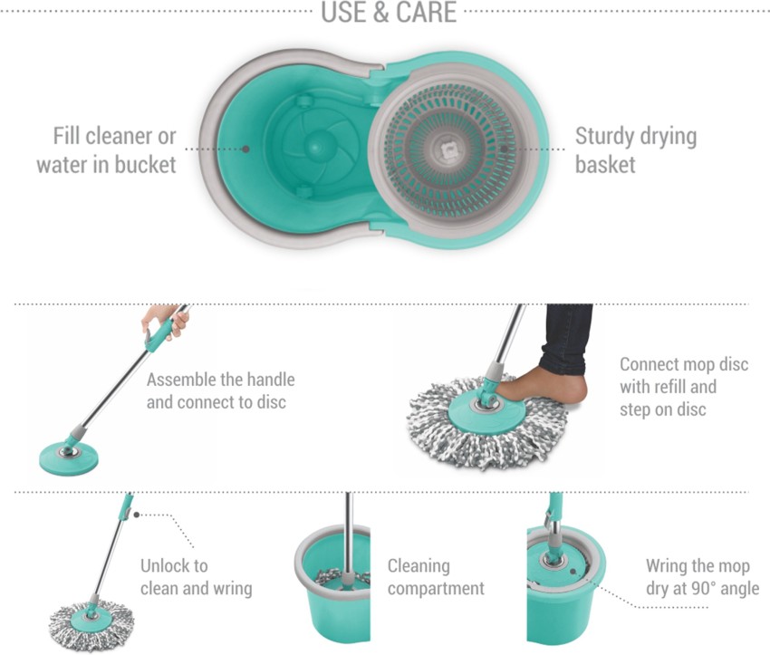 Spotzero by Milton Ace Spin Mop Bucket, Extendable Handle| Wringer Set |  360 Spinning Mop Bucket Floor Cleaning & Mopping System with 1 Microfiber
