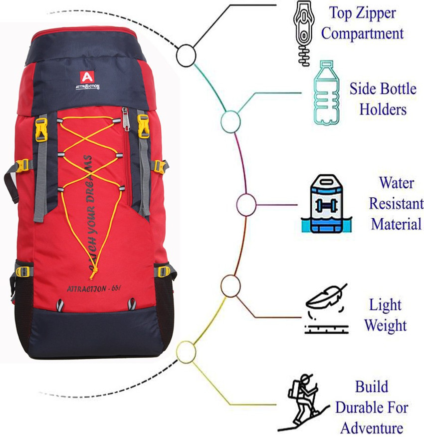 farewell 65L Backpack for Outdoor Sport Hiking Trekking Bag Camping 1 year warranty Rucksack 65 L red Price in India Flipkart