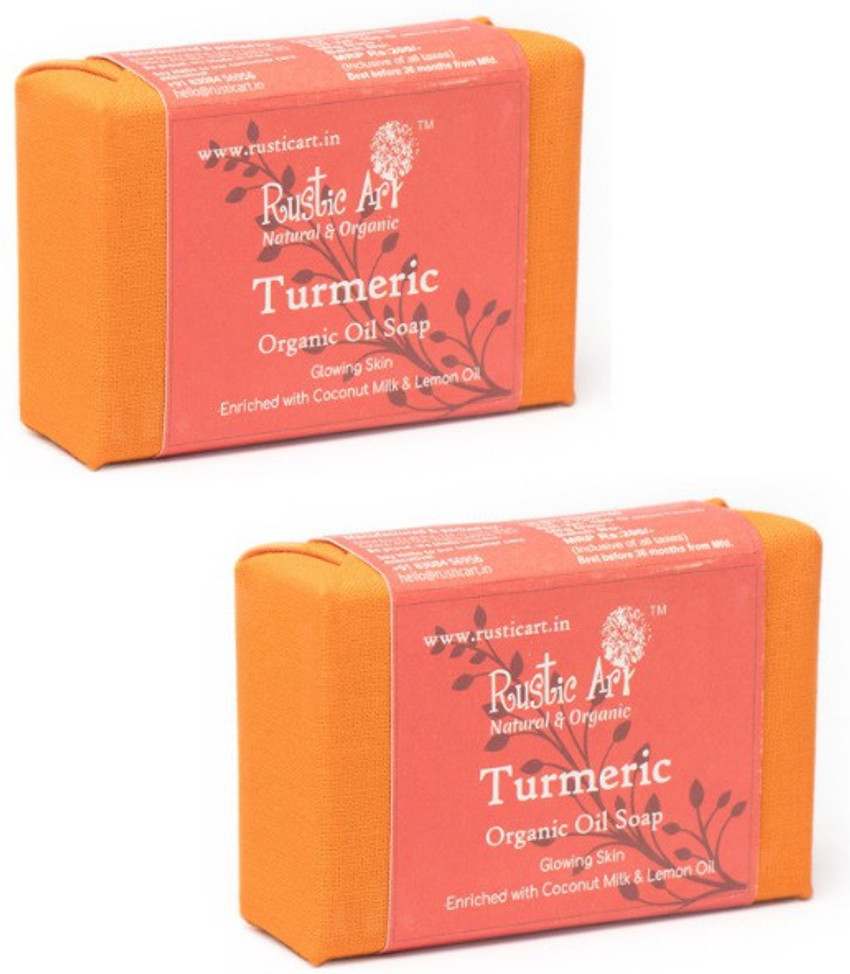 RUSTIC ART Organic Turmeric Soap Handmade Cold Processed Reduces dark spot Anti Acne anti septic anti bacterial skin moisturizing tan removing soap Pack of Price in India Buy RUSTIC