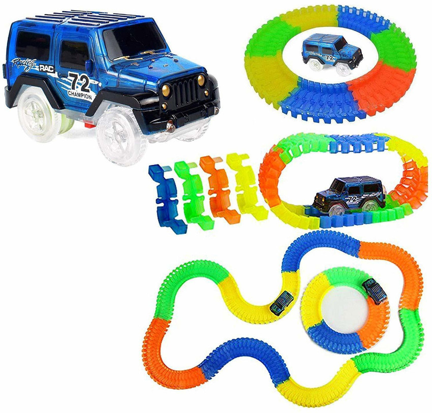 REVASTSKY Magic Race Bend Flex and Glow Rail Tracks Toy car for Kids 11 Ft Long Twisted Flexible Tracks with Electric Car for Kids Boys Magic Race Bend Flex and Glow