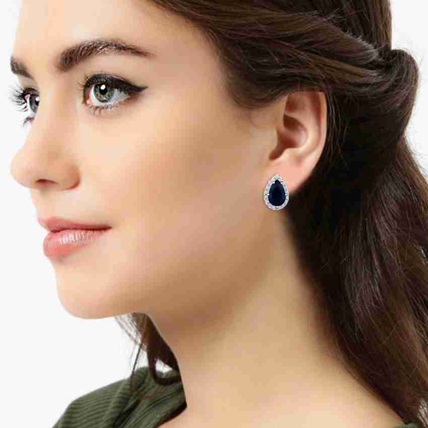 Flipkart Buy PEORA Silver Teardrop Stud Earrings for Women Blue Saphhire Gemstone Studded Diamond Ear Tops Alloy Stud Earring Online at Best Prices in India