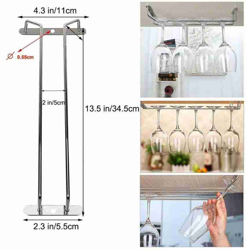 JSD 312258 14 Inch Wine Glass Rack Under Cabinet Wine Rack Glass Holder Stainless Steel Chrome Finish Hanging Stemware Holder for Bar Kitchen Set of 2 Stainless Steel Glass Holder Price in