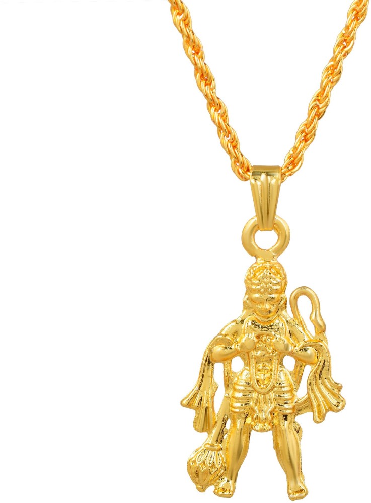 Missmister Gold Plated Ram Bhakt Hanuman Bajrang Bali Standing Image Rare And Exclusive Hindu God Pendant Temple Jewellery Locket Necklace M