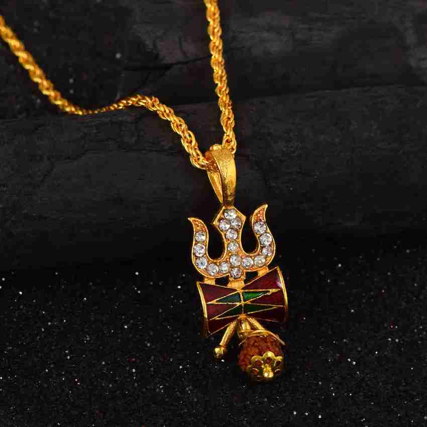 morir Gold Plated CZ Lord Shiv Shakti Trishul Damru Rudraksha Pendant Locket Shiva Symbol Necklace Religious Jewellery for Men Women Gold plated Cubic Zirconia Brass Pendant Price in India Buy morir G...