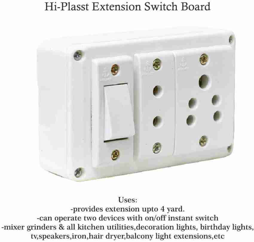 HI-PLASST 1 switch & 2 pin socket with 3 pin socket power plug 2 Socket  Extension Boards Price in India - Buy HI-PLASST 1 switch & 2 pin socket  with 3 pin