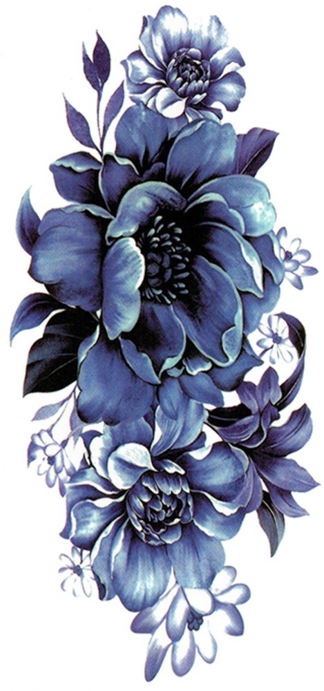 Large Blue Flower Temporary Tattoo Peony Fake Tattoo Women MenShoulder Leg  Arm  eBay