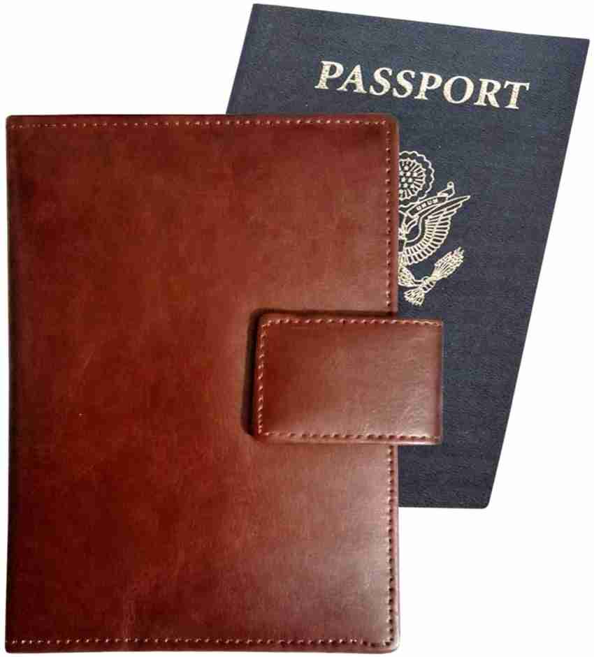 Leather Passport Cover - Brown, Red