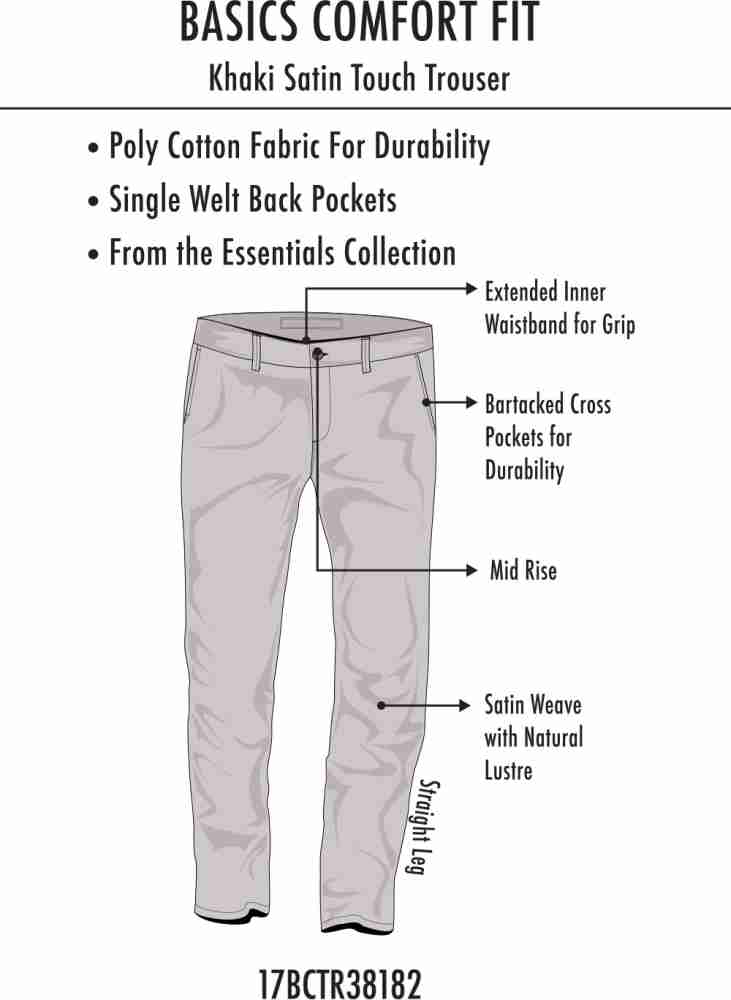 BASICS COMFORT FIT GREY SATIN WEAVE POLY COTTON TROUSERS