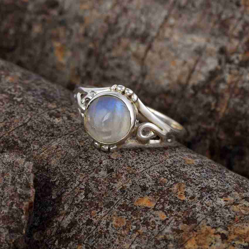 Silver ring Boma motif with buy rainbow moonstone