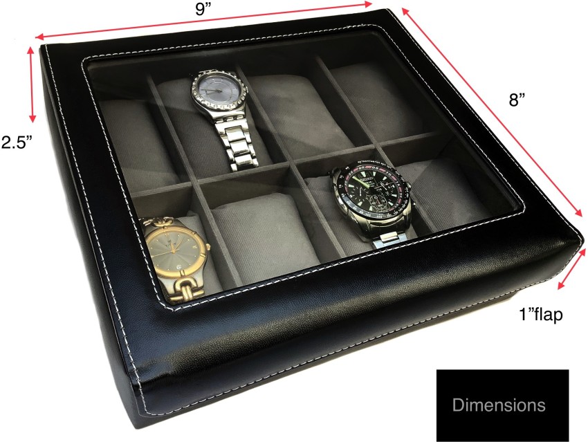 Luxury watch box velvet pillow slots premium display case online with framed glass lid