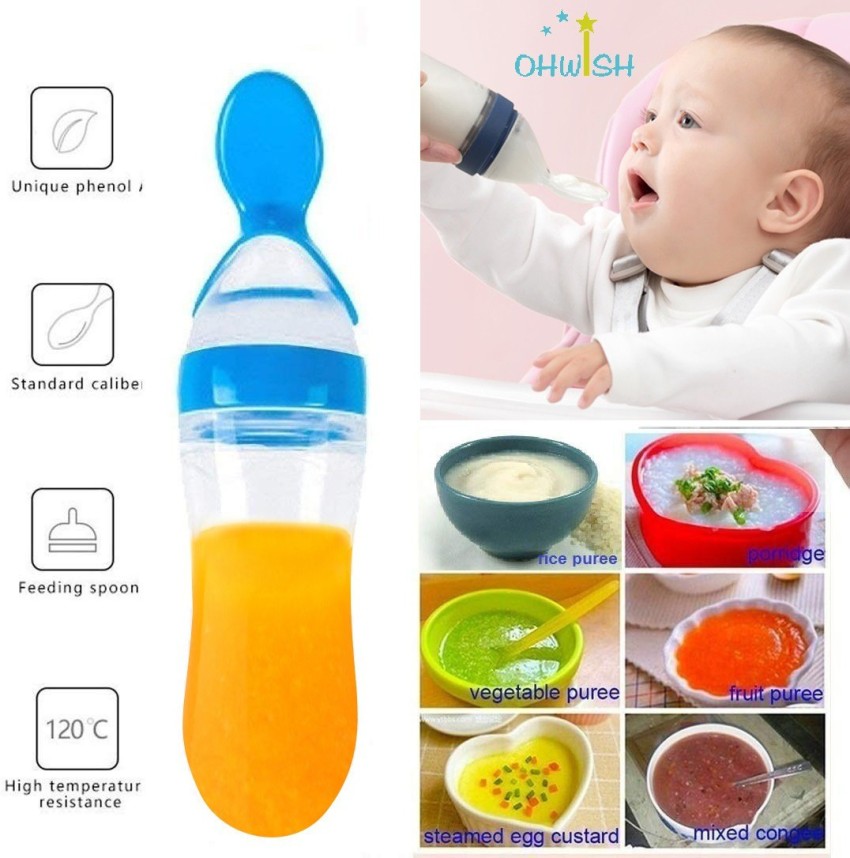 Mix Color Silicone Baby Squeeze Feeding Bottle with Spoon for