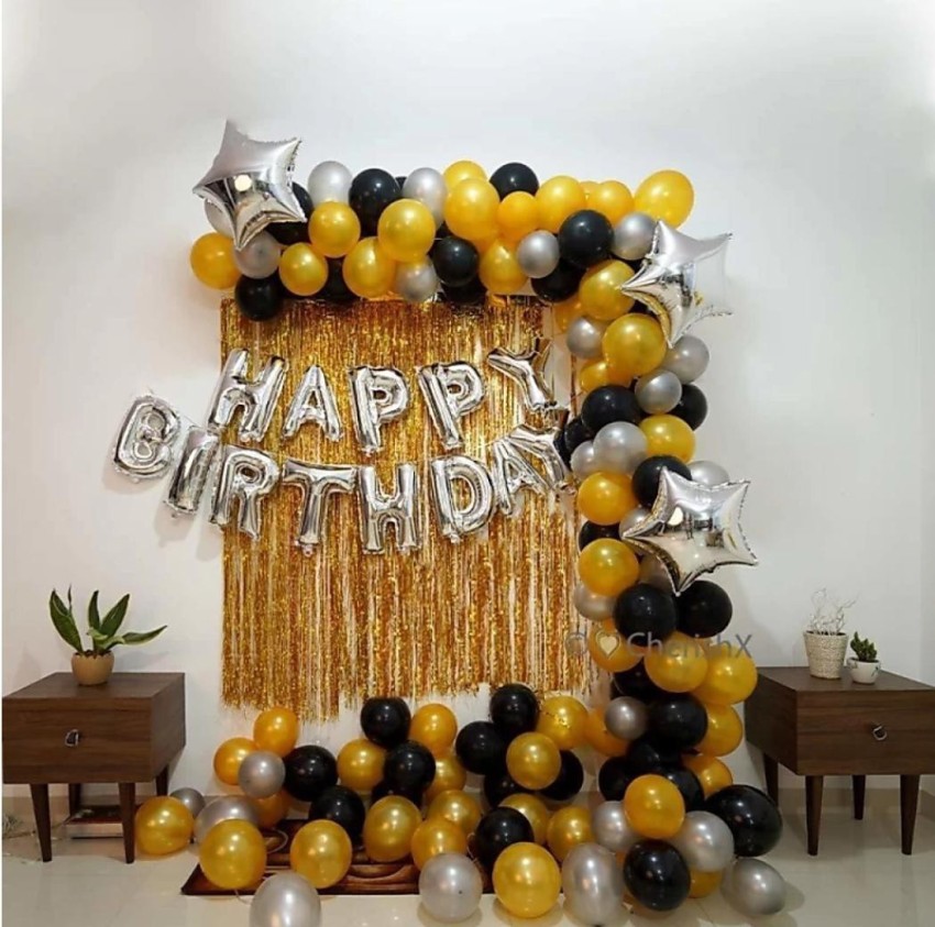 Happy Birthday Theme Party Decoration Banner Black and Gold Stripe