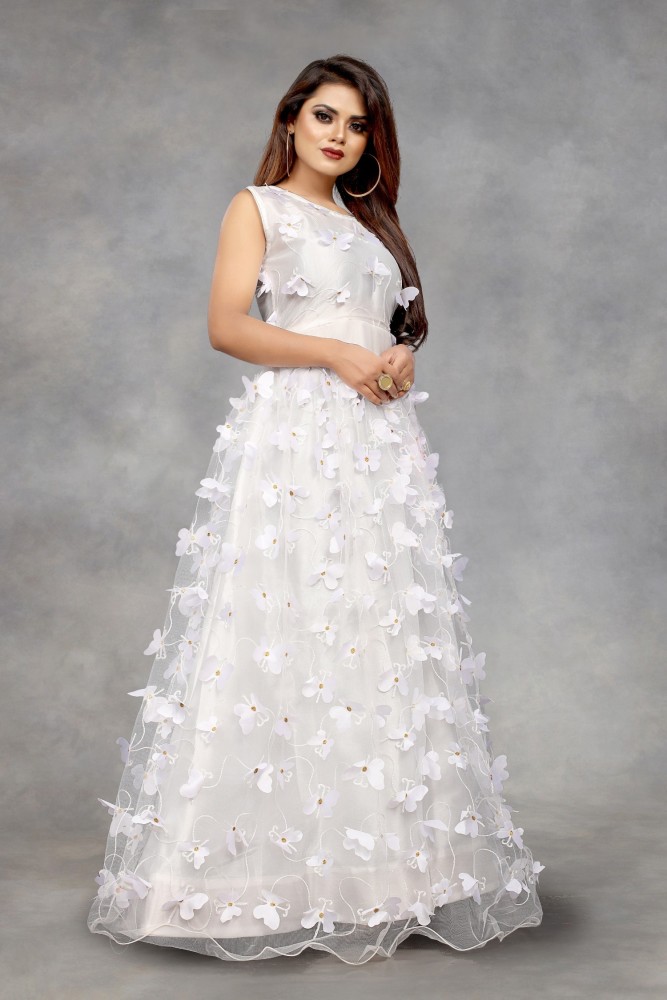 White net hot sale frock designs