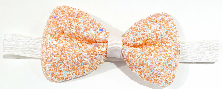 ANNA CREATIONS Peach color ribbon hair bow headband new born baby