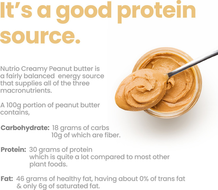 Nutrio 100 Natural Peanut Butter Creamy 500 gm Unsweetened pre workout supplement Weight gainer Weight loss product 500 g Price in India Buy Nutrio 100 Natural Peanut Butter Creamy 500 gm Unsweetened ...