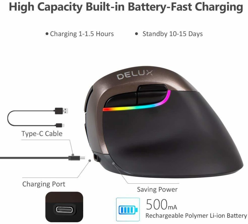 Delux Rechargeable Silent Ergonomic Wireless Vertical Mouse with