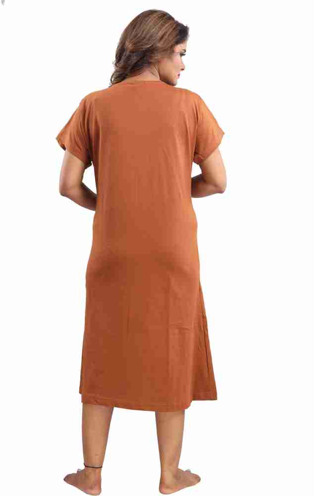 Fancy Orange Printed cotton hosiery nighty Gown for Women