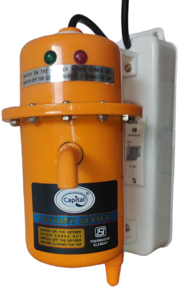 Capital 1 L Instant Water Geyser (1L MCB INSTANT WATER PORTABLE HEATER  GEYSER SHOCK PROOF BODY WITH HAVELLS MCB u0026 INSTALLATION KIT,, White,  Orange) Price in India - Buy Capital 1 L