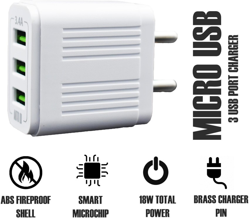 Portronics Adapto III Dual USB Adapter with 1 AC Power Socket 3.4Amp Total  Output for Smartphones (White) : : Electronics