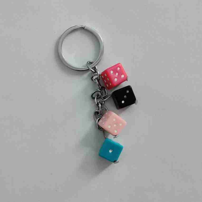 Multicolor Resin, Enamel and Metal Game On Dice Keychain Gold Hardware