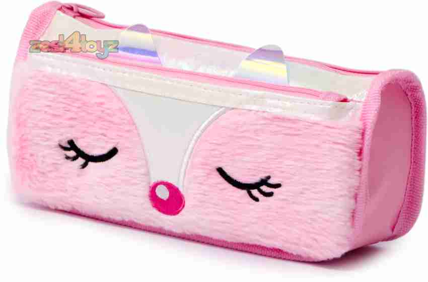 Zest 4 Toyz Cute Fur Pencil Pouches for Girls, Multipurpose  Stylish Pencil Case, Pencil Box, Makeup Purse ,Pencil Case Pouch Organizer  for Kids- Pink Pencil Case For Kids Art EVA