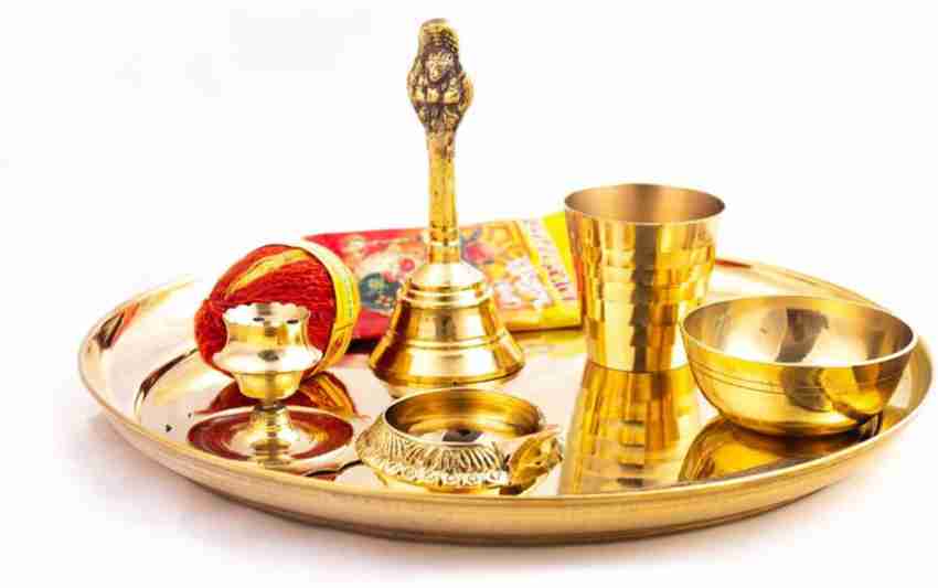 E-Handicrafts Brass Pooja Thali Set (Gold)