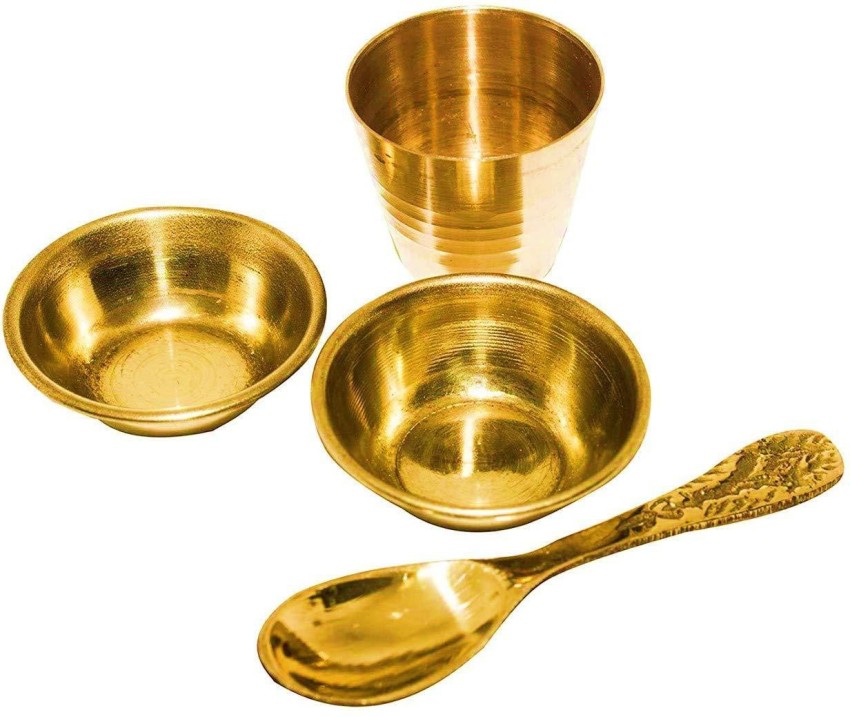 Radhna Indian Traditional Indian Combo Pack Pooja Items Brass Bell Pooja  Diya Deepak Om Pooja Thali and Prasad or Tikka Bowl with Pooja Kumkum