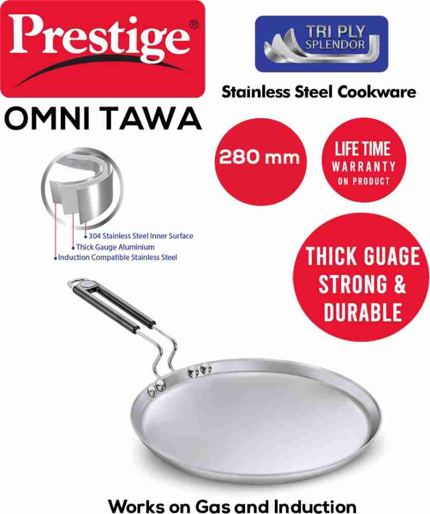 Hawkins 22 cm Tava, Triply Stainless Steel Tawa with Stainless Steel  Handle, Induction Tawa, Silver (SSTV22)